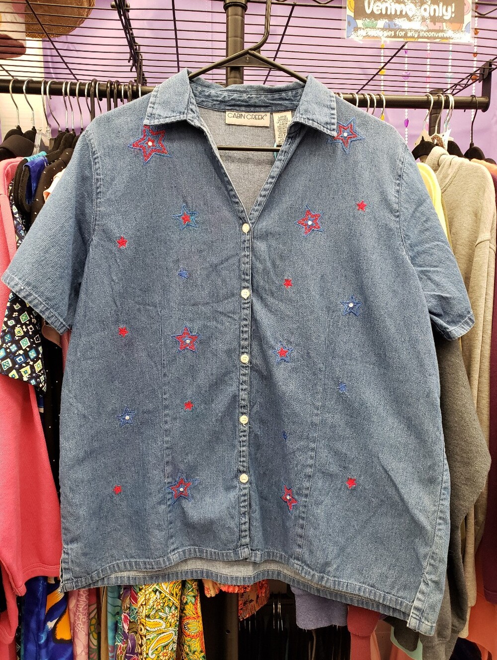 Vintage 1990s 90s Star Stars USA Chambray Denim Button Up